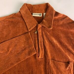 FIELDMASTER Men's Size S Corduroy Quarter Zip Pullover‎ Shirt Orange Cotton